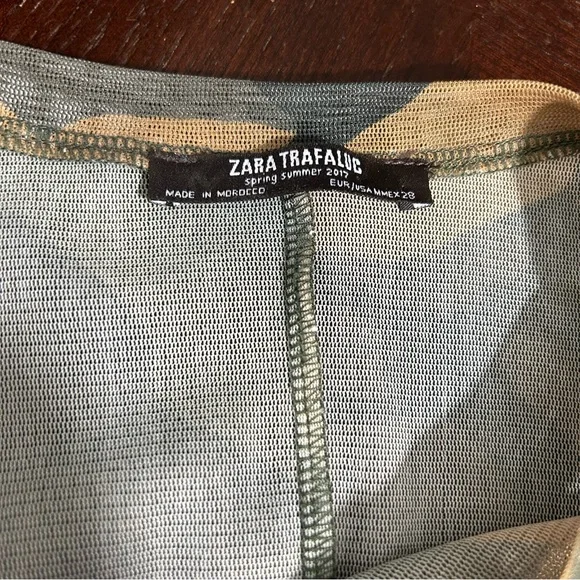 Zara Trafaluc Camo Fatigue Sheer Peplum Top Hi Lo Oversized Sz M - Picture 7 of 9